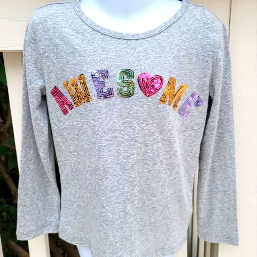 New! Crewcuts sz 10 Awesome Gray Long-sleeve T-shirt Top Sequin NWT